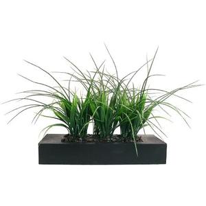 Vintage Home Artificial Faux Lifelike Plastic Fake 14" Tall Green Grass in Black Holder