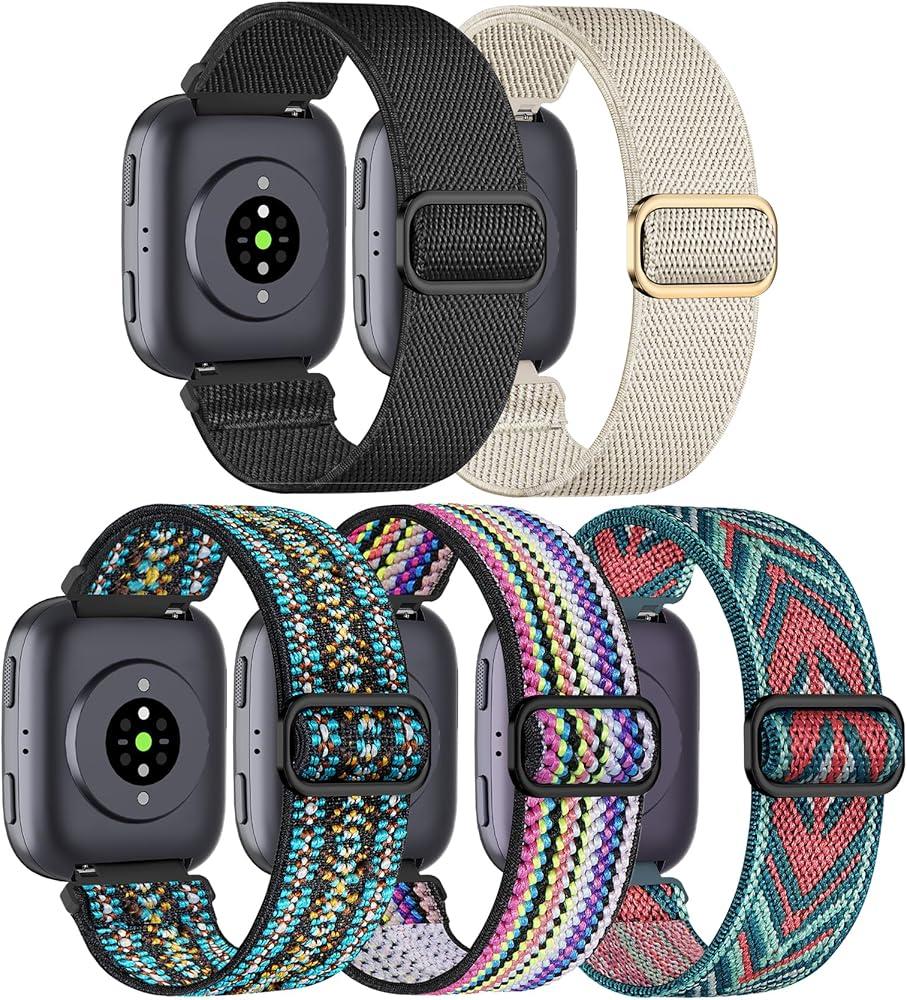 5 Pack Elastic Nylon Watch Band Compatible with Amazfit Bip 6/ Bip 5/Gtr 4/Gtr 3/Gtr 2/47mm/Balance, 22mm Elastic Watch Strap for Men and Women