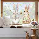 Tenceur Large Easter Bunny Window Clings, Cute 12 x 35.4 Inches Spring Watercolor Bunny Rabbit Window Stickers for Glass Home or Holiday Easter Party Supplies, 3 Sheets