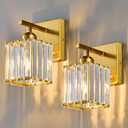 Wall Sconces Crystal Gold Wall Sconce Set of Two Indoor Wall Lamp Modern Wall Light Bathroom Vanity Light Fixtures Wall Lighting Wall Mounted Room Sconce (2-Pack)