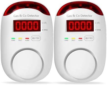 2 Packs Gas & Carbon Monoxide Detectors - Plug in Carbon Monoxide Detector & Propane, Natural Gas Detector, CO Monitor Alarm & Explosive Gas Detector Alarm for Home,RV