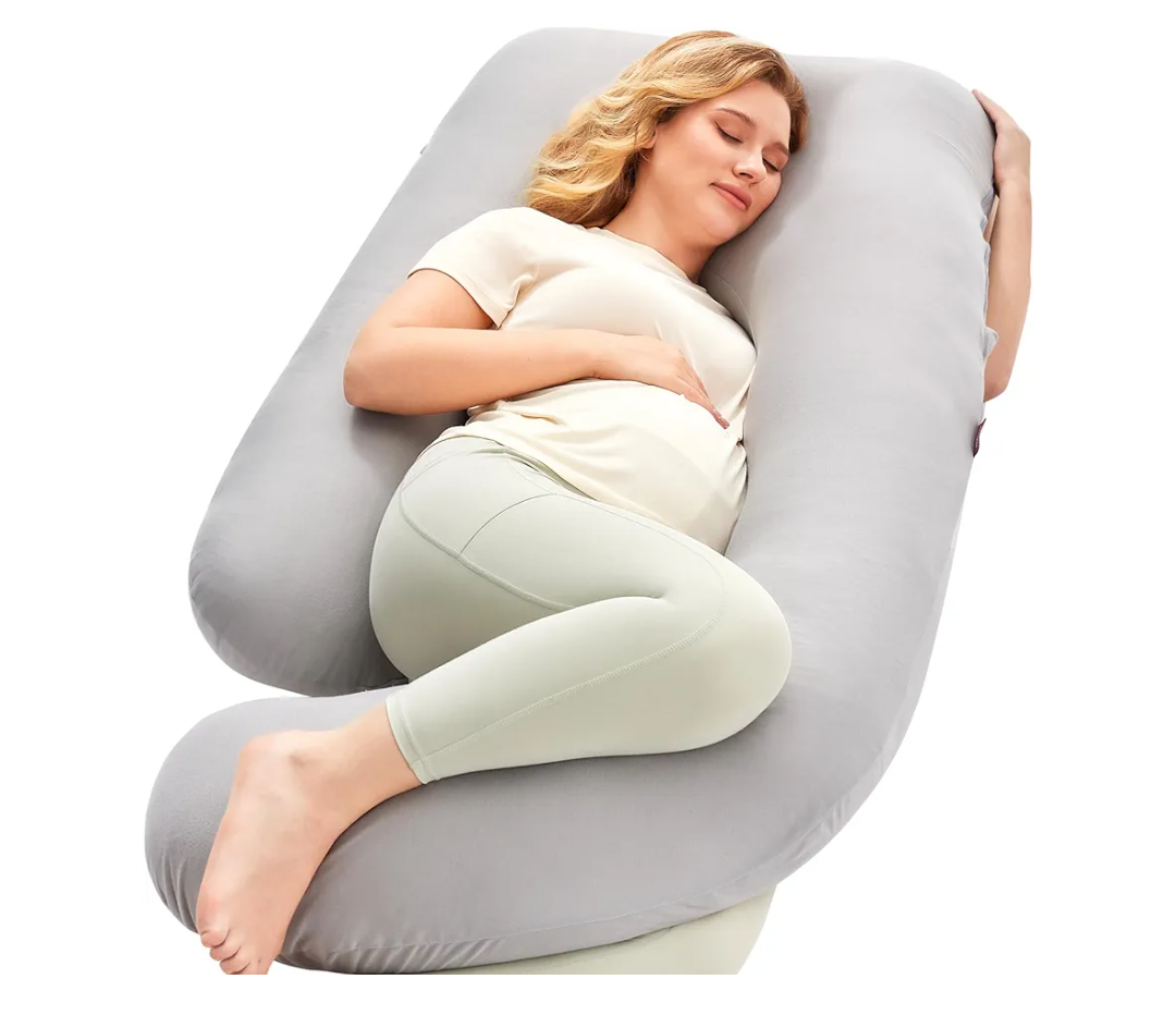 Momcozy Pregnancy Pillows for Sleeping, U Shaped Full Body Pillow for Pregnancy Women with Removable Jersey Cotton Cover, 57 Inch Maternity Pillow, Grey