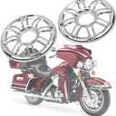 MACHSWON 1 Pair Chrome Motorcycle 6" Speaker Grill Accent Trim Cover, Motorcycle Audio Fairings 3D Rear Speaker Grill Cover, Compatible with Harley Touring Electra Glide, Silver
