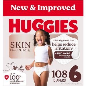 Huggies Size 6 Diapers, Skin Essentials Baby Diapers, Size 6 (35+ lbs), 108 Count (2 Packs of 54)