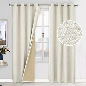 BGment Oatmeal Blackout Curtains 120 Inch Length for Bedroom 2 Panels Set, Linen Textured Thermal Insulation Soundproof Window Curtain Drapes with Grommet, 52 Inch Wide Each Panel