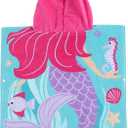 Child 100% Cotton Hooded Towel 24 x 48 inches (Mermaid) (Pink)