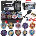 Battling Top Set, Burst Gyro Toys 10 Spinning Tops 2 Launchers Combat Battling Game with Portable Storage Box Gift for Kids Children Boys