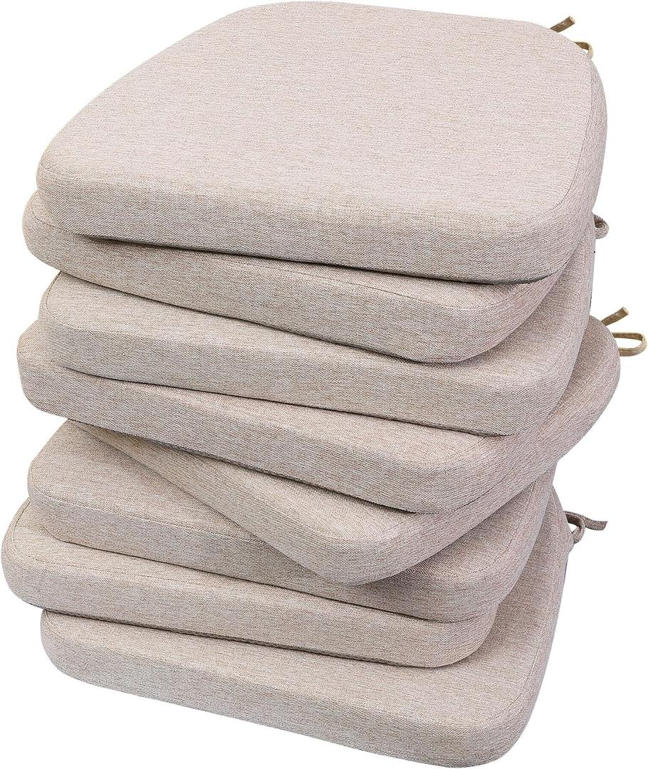 AAAAAcessories D-Shaped Chair Cushions, 2" Thick Dining Chair Pads with Ties and Removable, Machine-Washable Cover, 17" x 16", Set of 8, Oatmeal Beige, 8 Count