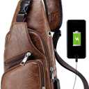 Hebetag Leather Sling Bag Crossbody Backpack for Men Women Travel Outdoor Camping (#21brown(pu/Usb))