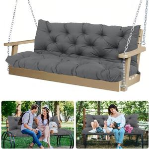 5 Inch Thick Waterproof Patio Porch Swing Cushions, 60x40 Inch 3 Seater Replacement Cushion with Backrest & 8 Ties, Fade-Resistant Outdoor Bench Swing Pad, 60405inch