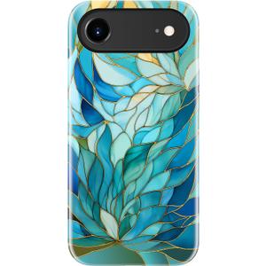 iPhone Air Case Cute - Wireless Charging Compatible - Dual-Layer Hard Shell + Silicone Cover - Shockproof Protective Phone Case for iPhone 17 Air - Blue Leaves Flower