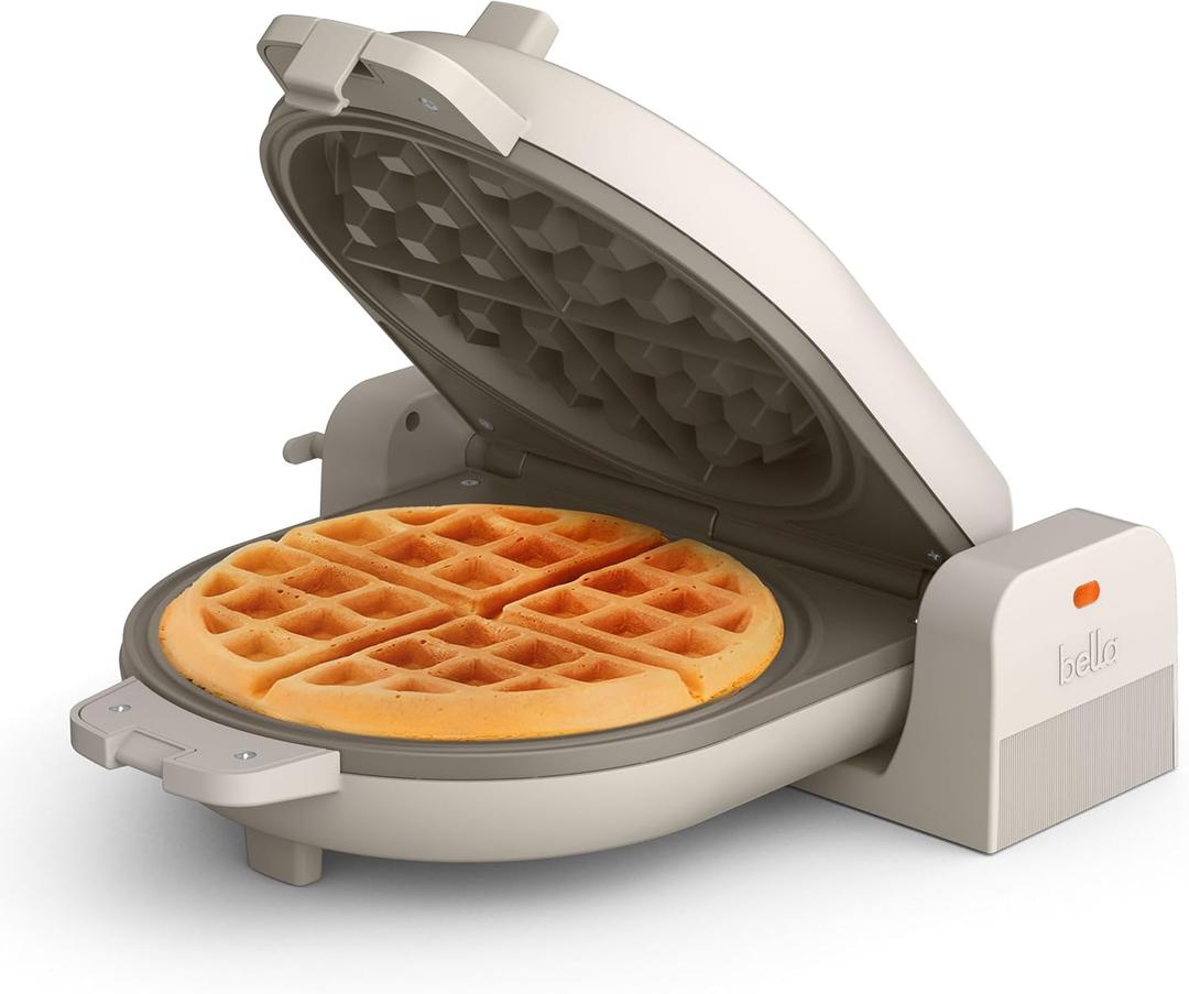 bella Flip-n-Store Waffle Maker with EverGood Ceramic Nonstick Coating, Fits-anywhere Kitchenware, Power Indicator Light, Cool Touch Handle & Cord Wrap, 7 Wide & 1" Deep Plates, 1000 Watt, Oatmilk