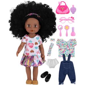 GAGAKU Black Doll for Girls, 14" Black Baby Dolls Set for Toddlers Kids 2 3 4 5 6 Years Old, Black Girl Baby Doll with Natural Hair, Including Doll Clothes Accessories