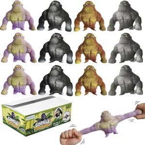ArtCreativity 12 PK Full-Size Stretchy Gorilla Toys - Squishy Monkey Gorilla Fidget Toys in 4 Colors - 5"x4.25" - Arms Extend Up to 3 Feet - Animal Sensory Fidget Party Favors for Kids