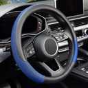 KAFEEK Steering Wheel Cover, Universal 15 inch, Microfiber Leather Viscose, Breathable, Anti-Slip, Warm in Winter and Cool in Summer, Black & Blue