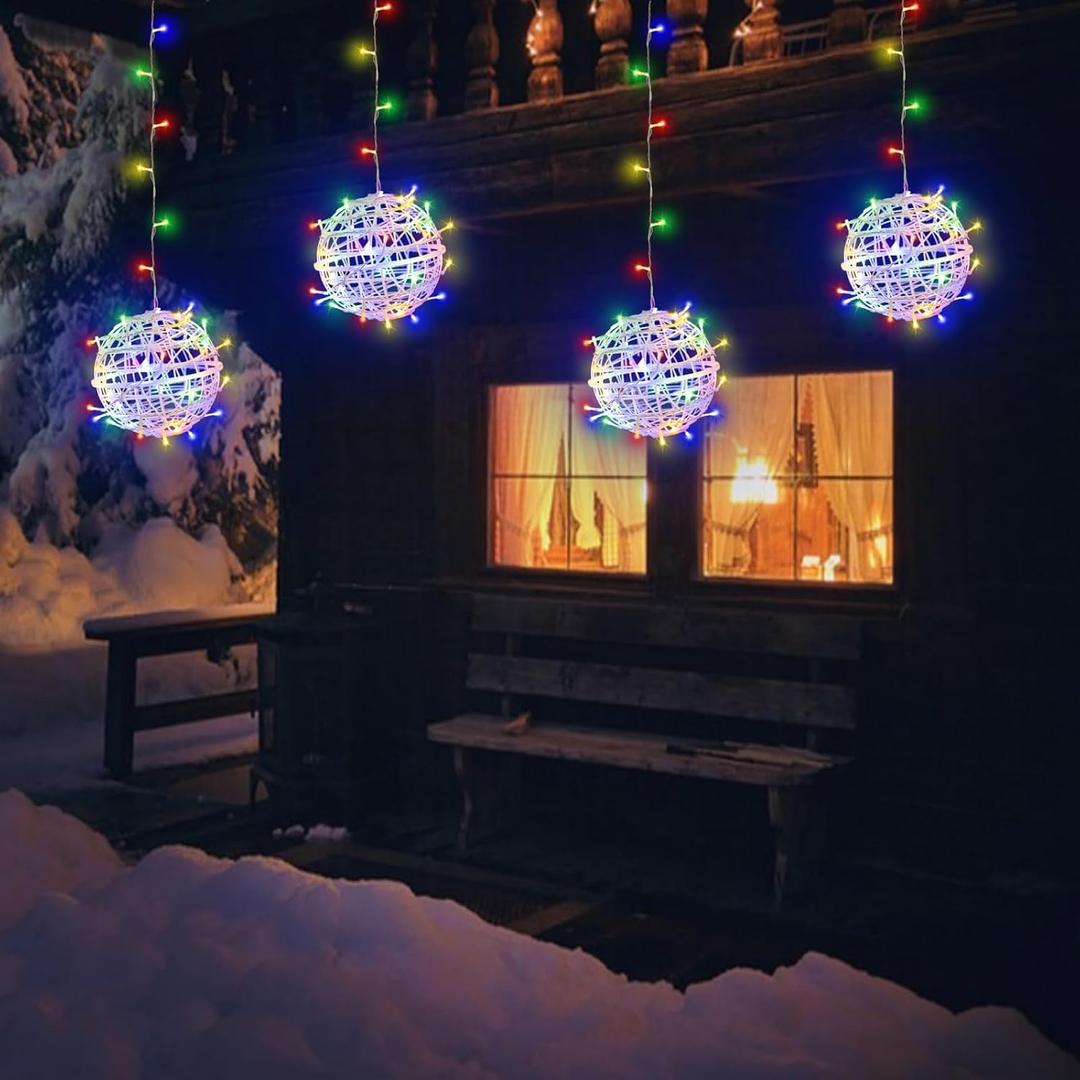 Outdoor Christmas Balls Lights 4 Pack Hanging 7.9" LED Garden Sphere Tree Lights 8 Modes Waterproof Glow Globe Lights with Memory Timer Plug for Yard Porch Eave Patio Home Indoor Decoration-Multicolor