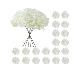 20 Pcs White Hydrangea Artificial Flowers Bulk, Faux Hydrangea Flowers Heads, Artificial Fake Silk Hydrangea Flowers with Stems, White Flowers Artificial for Decoration Wedding Décor