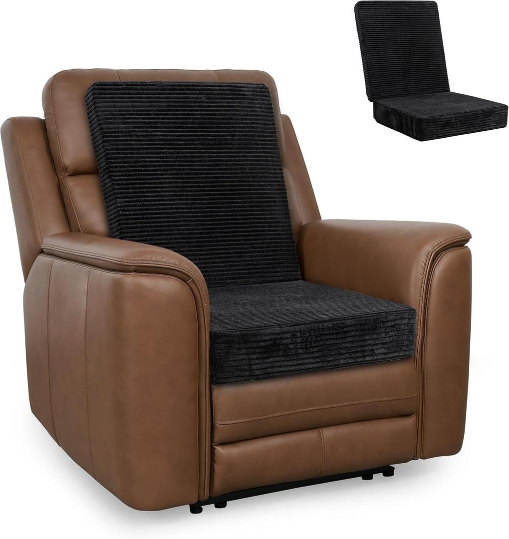HIGOGOGO Corduroy Recliner Chair Cushion with Lumbar Support Pillow Soft Non-Slip 4" Thick Seat Pad Prevent Buttocks & Back Pain in Seniors (Black, 21" Backrest) HIGOGOGO Corduroy Recliner Chair Cushion with Lumbar Support Pillow Soft Non-Slip 4" Thick Seat Pad Prevent Buttocks & Back Pain in Seniors (Black, 21" Backrest)