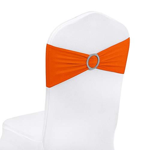 Peomeise 50pcs Orange Spandex Chair Sashes with Buckle Slider for Wedding, Party Decoration