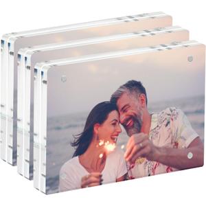 3 Pack Acrylic Picture Frames 57, Clear Magnetic Frames, Minimalist Free Standing Photo Display