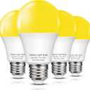 Yellow LED Bug Light Bulbs Outside, A19 LED Yellow Bug Bulb Outdoor 60W Equivalent, 9W Yellow Amber Bug Lights E26 Base Porch Lights, Non-Dimmable LED Lighting for Home, Patio, Deck, Backyard, 4 Pack