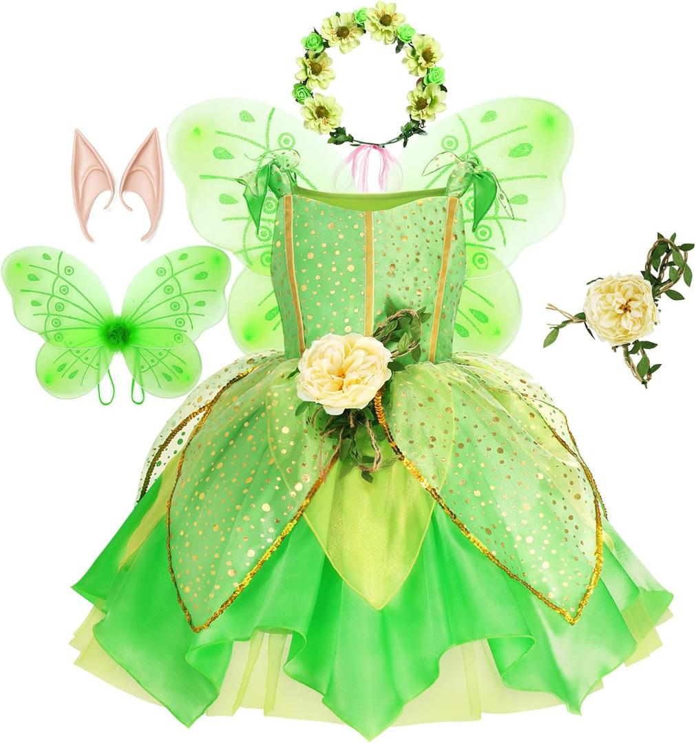 Fairy Costume for Birthday Party Halloween Costume Girls Princess Dress and Accessories Cosplay Dress (7-8 years)