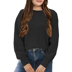 Girl's Sweater Cable Knit Long Sleeves Crew Neck Soft Casual Pullover Sweaters (Black,160