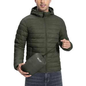 Pioneer Camp Mens Lightweight Packable Puffer Jacket Hooded Insulated Thermal Puffy Winter Jackets for Running Travel (3X-Large, Military Green)