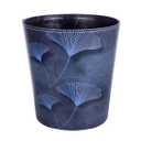 10L/2.64 Gallon Trash Can, Decorative Waste Basket, PU Leather Waste Paper Basket, Waterproof Garbage Can for Bathroom, Bedroom, Office, Kitchen and Living Room - Blue Lines Leaves
