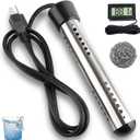 2000W Immersion Heater, Portable Electric Water Heater Fast Heating for Buckets Bathtubs, Submersible Water Heater with LCD Thermometer 304 SS Guard, 5 Gallons of Water in Minutes