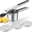 Potato Ricer, Stainless Steel Fruit and Vegetables Masher Food Ricer Large Capacity with 3 Interchangeable Discs & Inner Cup