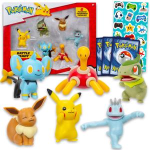 Pokemon Battle Figure Pack – Bundle of 6 Mini Figurines: Pikachu, Axew, Shinx, Eevee, Machop & Shuckle Plus Cards | Pokemon Action Figures for Kids