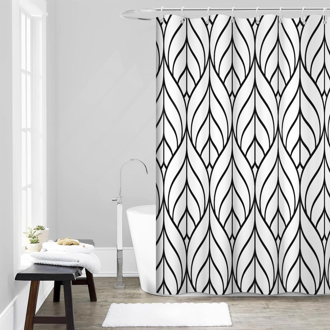 Black and White Shower Curtain, Modern Aesthetic Black Striped Shower Curtain Set for Bathroom Waterproof Polyester Shower Curtain with Hooks, 60x72 Inch