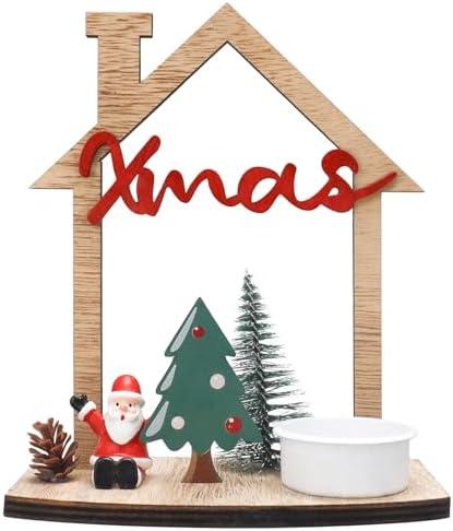 VQN Christmas Wooden Small House Crafts, Xmas Scene Holiday Desktop Ornament for Table Centerpieces, Home Merry Christmas Sign, Rustic Winter Village Set Decor with Santa Claus, Xmas