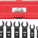 6pc Short Flex Head Crows Foot Line Wrench Set, Flex Flare Nut Wrench with 1/2"&3/8" Drive, Injector Fuel Line Crowfoot Flare Nut Socket Wrench, Metric 12-19mm Nuts with Storage box