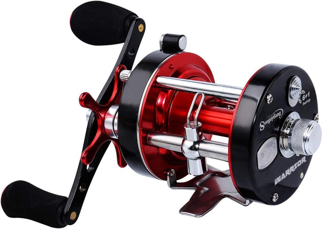 Sougayilang Fishing Reels Round Baitcasting Reel - Conventional Reel - Reinforced Metal Body and Supreme Star Drag (Warrior4000, Right Hand-Red-Black)