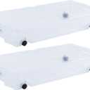 Rubbermaid 70 Quart Under the Bed Low Profile Storage Boxes with Dual Hinged Lids and Easy Rolling Caster Wheels, Clear, 2 Pack