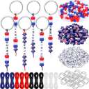 Landical 564 Pcs 4th of July Keychain Craft Kit DIY Patriotic Bead Keychain Making Supplies 250th Anniversary Key Gifts Name Beads Red Blue White Independence Day Memorial Day American Flag Favors
