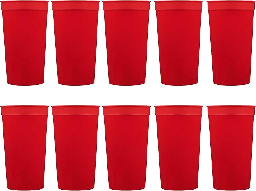 Red Blank Plastic Cups 10 Pack 32 oz 