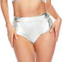 Women's Metallic Booty Shorts Shiny High Waisted Rave Dance Festival Bottoms (Silver, M)