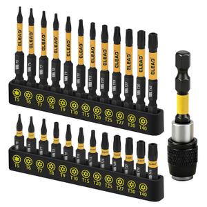 Tamper Proof Torx Bit Set: 25 Pieces T5-T40 Torx Security Bits Set | Torque Star Bits with 2.5" Magnetic Extension Bit Holder and Storage Box | S2 Steel