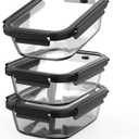 BYLWORKOUT Glass Meal Prep Containers 3 Pack | Borosilicate Food Storage Containers with Airtight Leak-Proof Vented Lids | Microwave, Oven, Freezer & Dishwasher Safe Glass Lunch Boxes for Kitchen