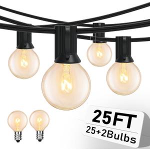 25FT String Lights, G40 Outdoor String Lights Edison Light Bulbs Clear Globe Lights for Backyard Patio Lights Indoor/Outdoor Commercial Decoration -5 Watt/120 Voltage/E12 Base -Black Wire