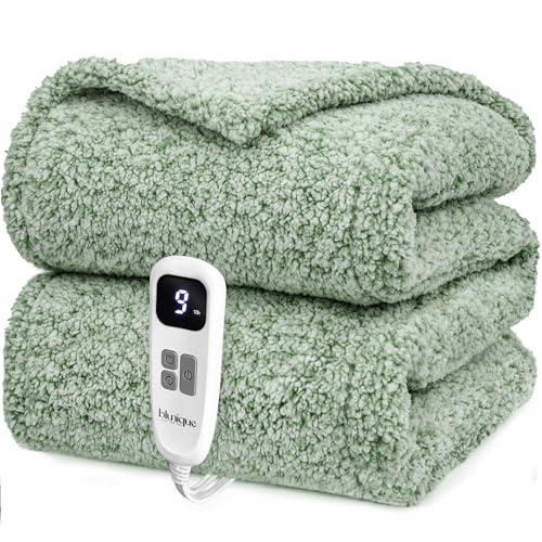 blunique Heated Blanket Electric Blanket Twin - Fast Heating Blanket Throw Double Sided Sherpa Ultra Soft Cozy with 10 Heating Levels & 2-10 Hours Auto Off, Mashine Washable, 50 x 60 Inches, Sage