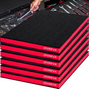 ONREVA Tool Box Foam 16x12x1 inch 6Pack, Foam Inserts for Cases, Polyethylene Storage Sheets for Toolbox Hard Case, Tool Shadow Insert, Kaizen Organizer Sheet, Black with Red