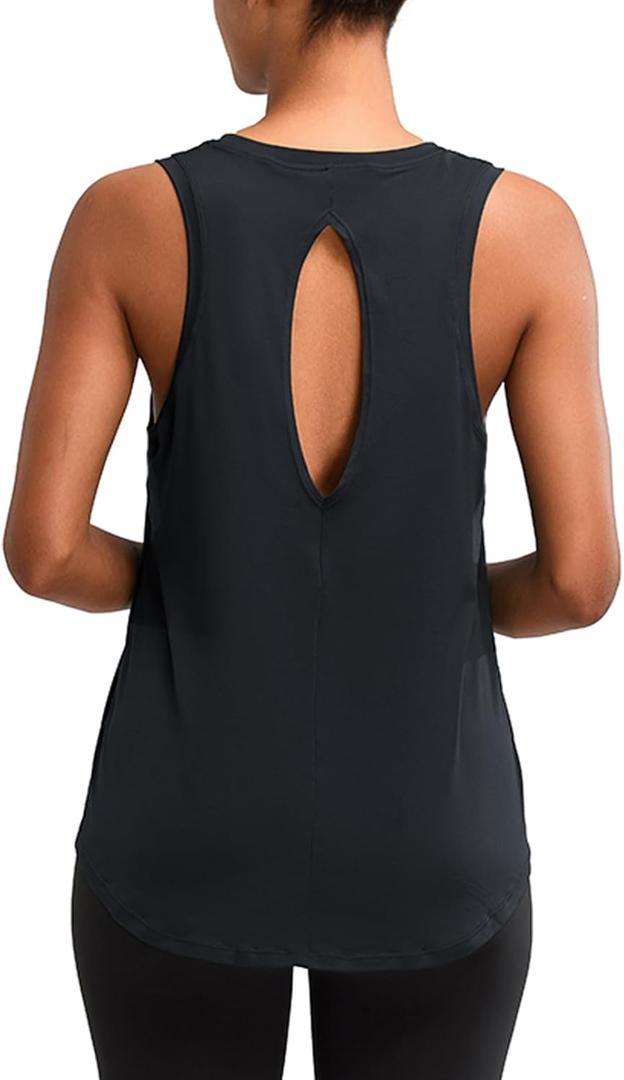RUNNING GIRL Racerback Running Yoga Athletic Tank Tops for Women, Sleeveless Workout Tank Tops Woman Tennis Shirts (Black, XXL)