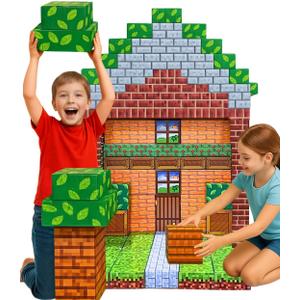 PixelStackers 100 Jumbo Building Blocks for Children Large Cardboard Blocks, Big Blocks Set for Mine Creative Craft Play & Early Learning, Easy to Assemble Big Building Blocks