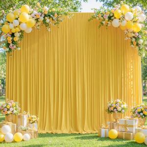 10x10ft Yellow Backdrop Curtains for Wedding Parties Wrinkle Free Yellow Curtains Photo Backdrop Drapes for Photography Birthday Baby Shower Soft Fabric Party Backgournd for Photoshoot, W5 x H10'