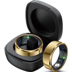 Smart Heart Rate Monitor & Sleep Tracker - Health Ring with Blood Pressure, Step Counter, Calories, Waterproof Fitness Ring for Women and Men (US-8, Gold)