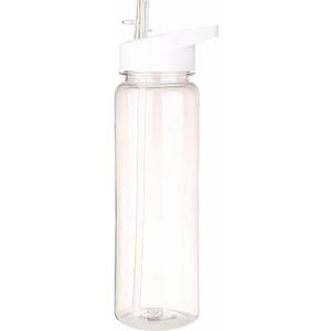 Tritan Clear Water Bottle With Straw | No Markings BPA Free 24 oz Sports Water Bottle | Leak Proof Re-Usable Flip Top Plastic Drinks Bottles for School, Office, Gym, Cycling (Clear-Straw-24oz)